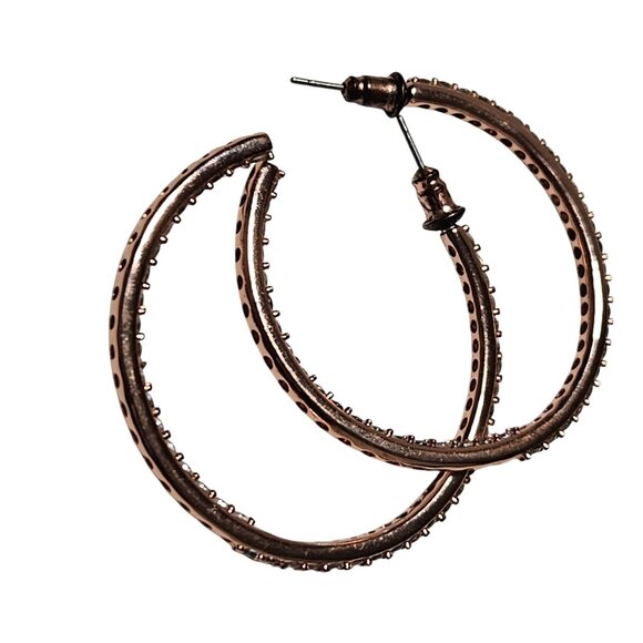 Elegant Rhinestone Rose Gold Tone Hoop Earrings Classic Fashion Jewelry Women - Picture 3 of 4